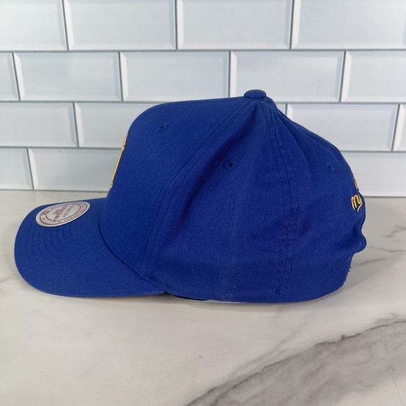 Golden State Warriors Hat Snap Back Blue Yellow Basketball Mens Mitchell Ness - Picture 4 of 13